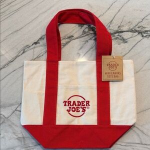 Trader Joe's Red and White Mini Canvas Tote Bag